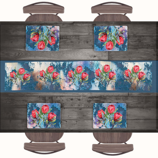 Blue Proteas Runner and Placemats Combo