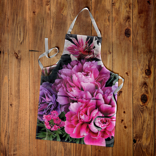 Bright Pink Floral Medium Length Apron