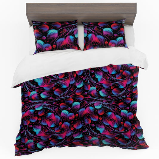 Bright Leaves on Black Duvet Cover Set