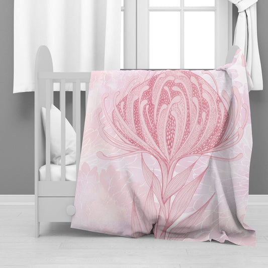 Pastel Pink Proteas Minky Blanket