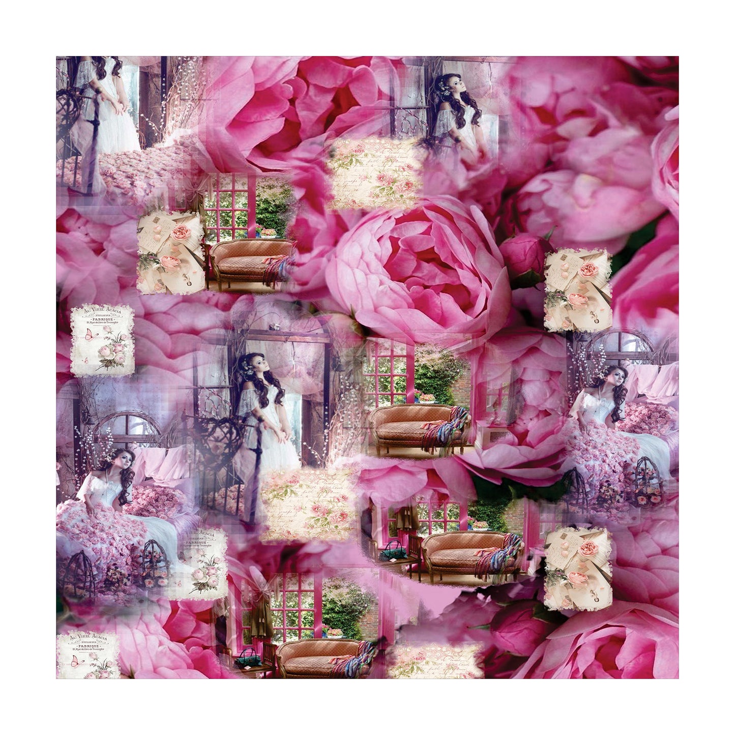 Decoupage Tear Resistant Transfers - Soft Pink Collage 1m x 1m