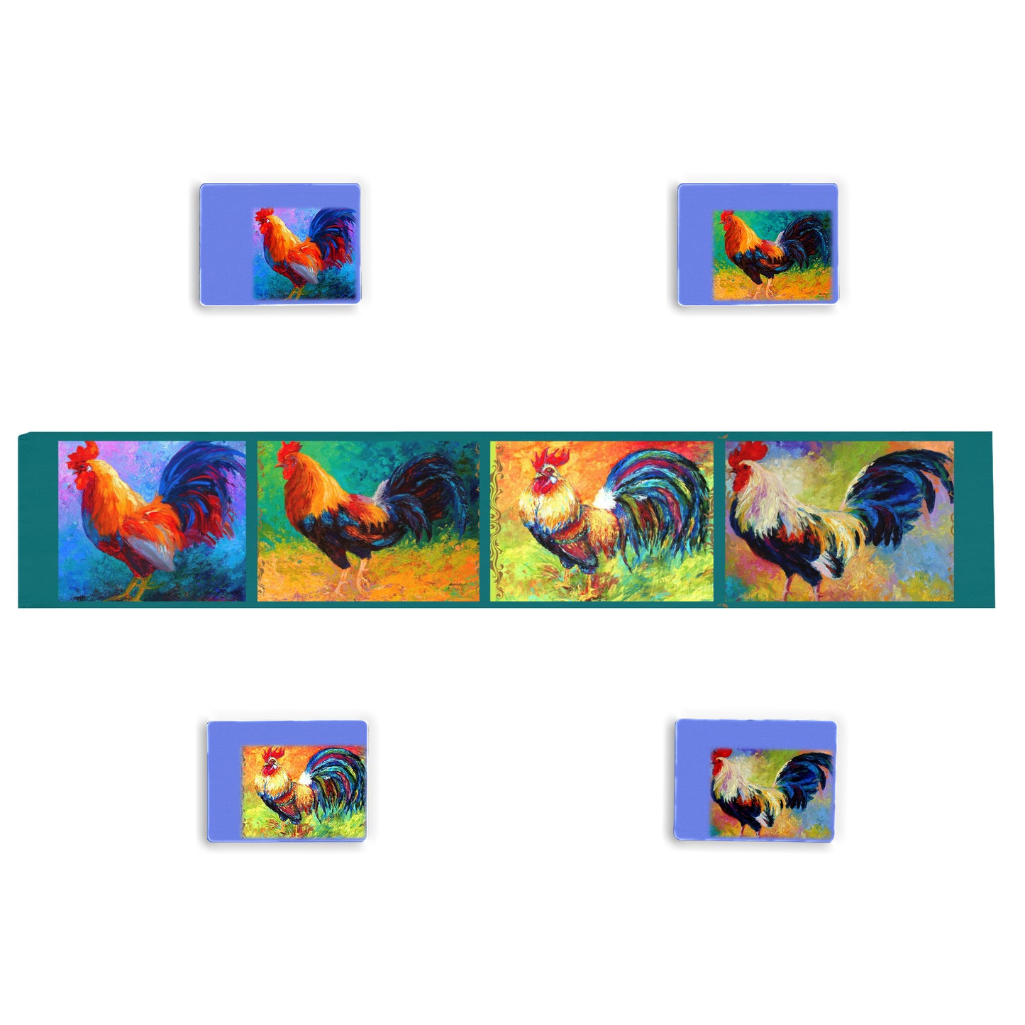 Colourful Painted Roosters Runner and Placemats Combo