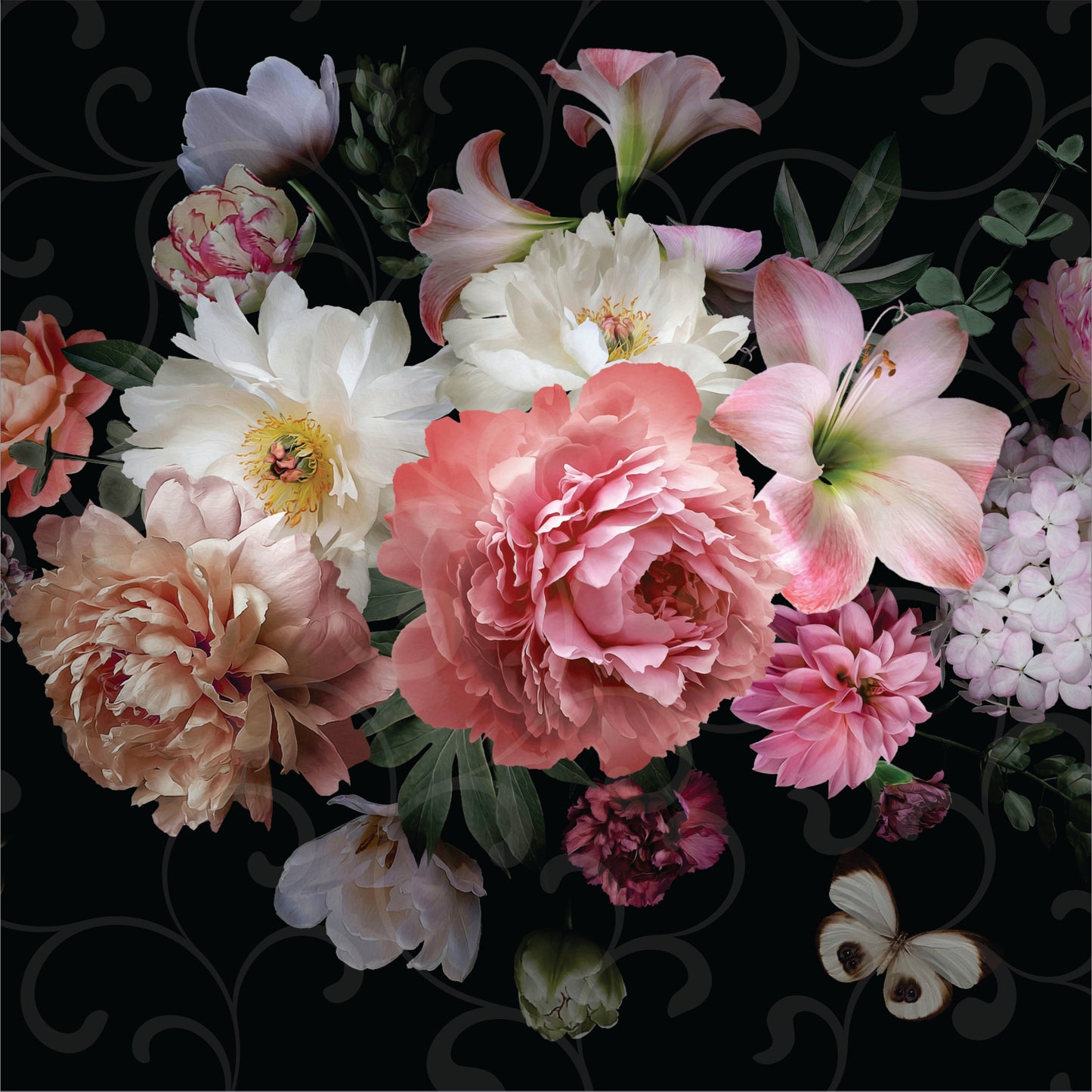 Deep Floral Arrangement Decoupage 1m X 1m
