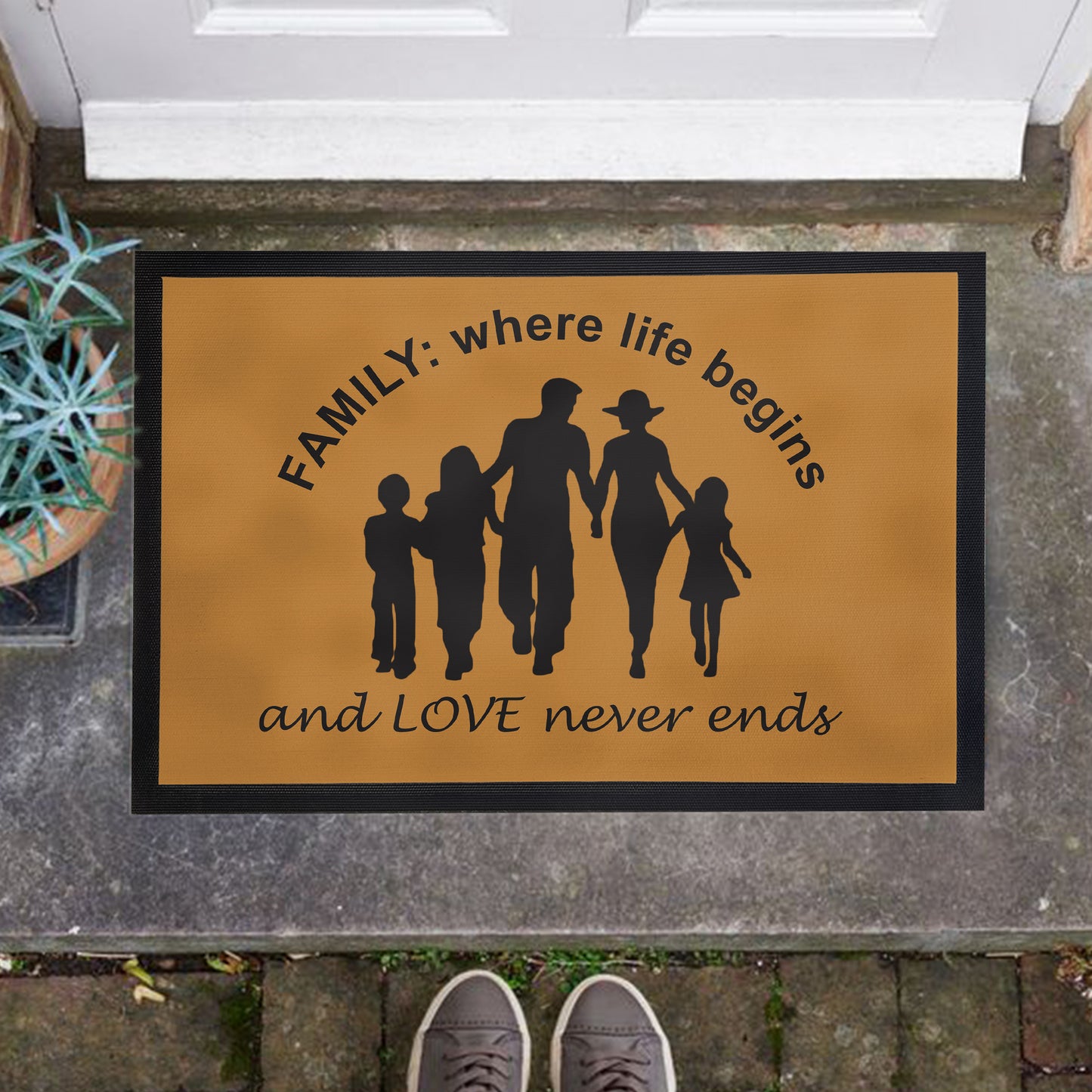 Family Love Never Ends Door Mat