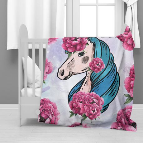 Floral Horse Minky Blanket By Mark van Vuuren