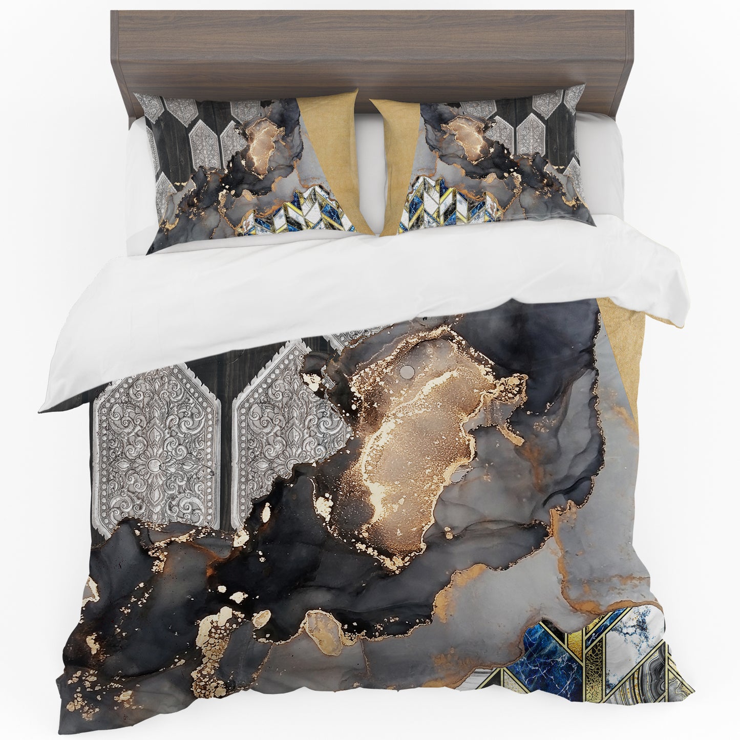 Golden Abstract Marble Pattern Duvet Cover Set