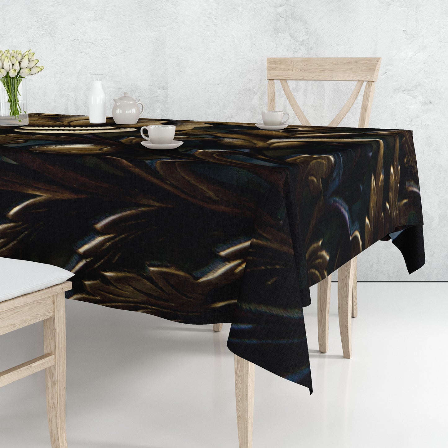 Golden Floral Flair Rectangle Tablecloth