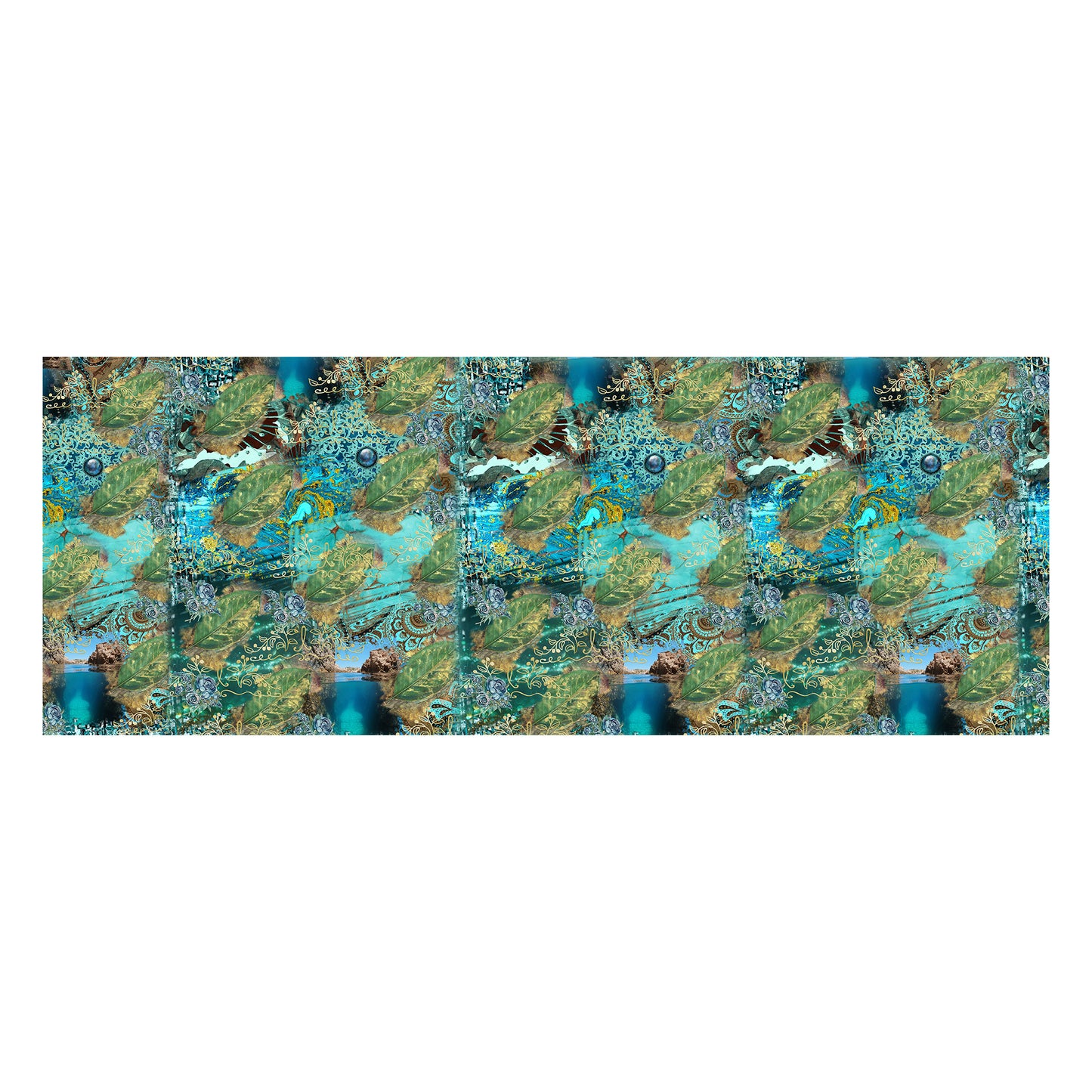 Golden Leaf Turquoise Pattern Decoupage Drum Cover