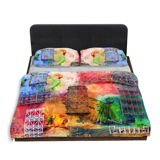 Colourful Birds and Windows Duvet Cover Set
