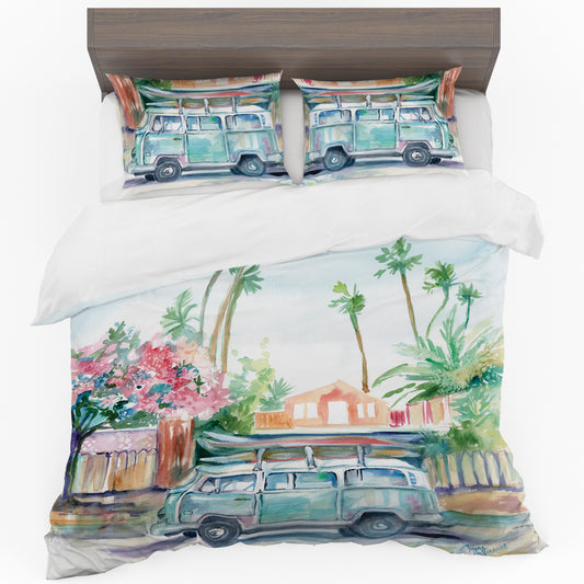 Beach Bus Duvet Cover Set By Kristin van Lieshout