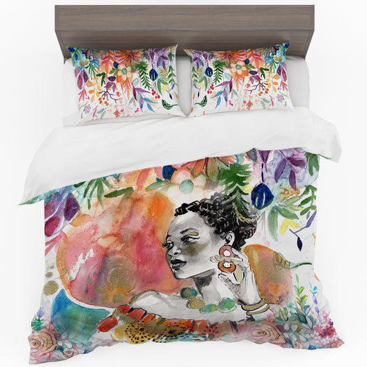 African Woman Sunrise Duvet Cover Set By Kristin Van Lieshout