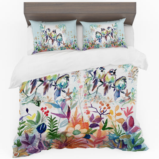 Sparrow Flowers Duvet Cover Set By Kristin Van Lieshout