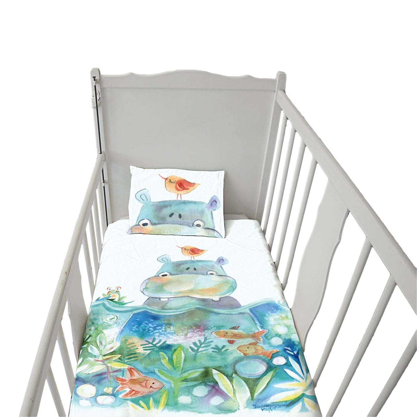 Hippo Cot Duvet Set By Kristin Van Lieshout Print with Passion Decor