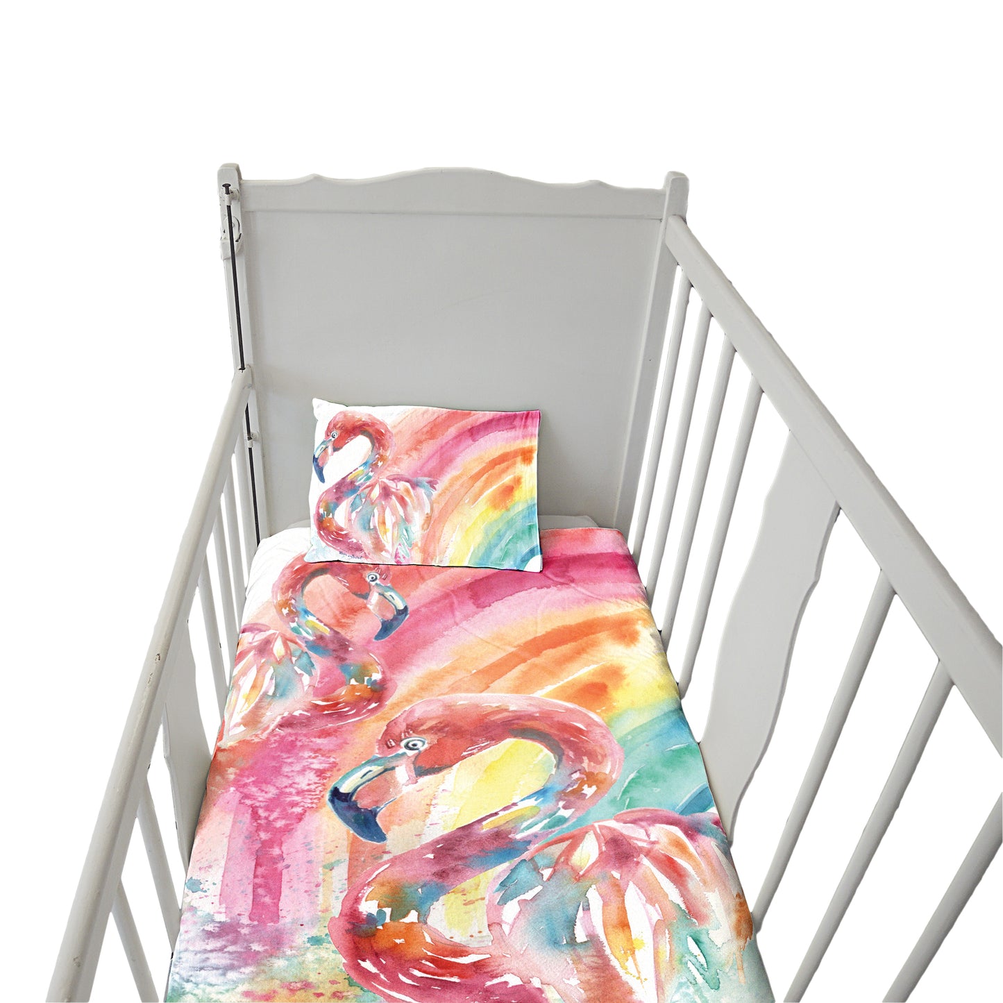 Rainbow Flamingo Cot Duvet Set By Kristin Van Lieshout