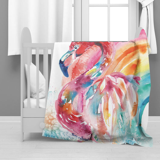 Rainbow Flamingo Minky Blanket By Kristin Van Lieshout