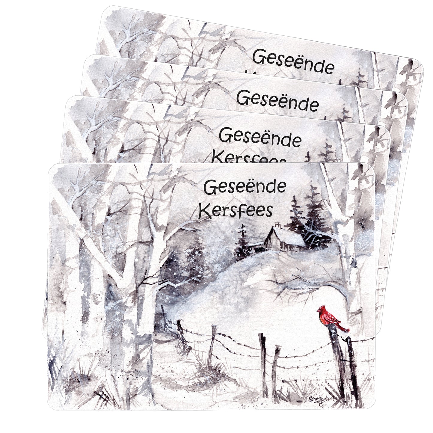 Red Sparrow Christmas Placemats by Kristin Van Lieshout