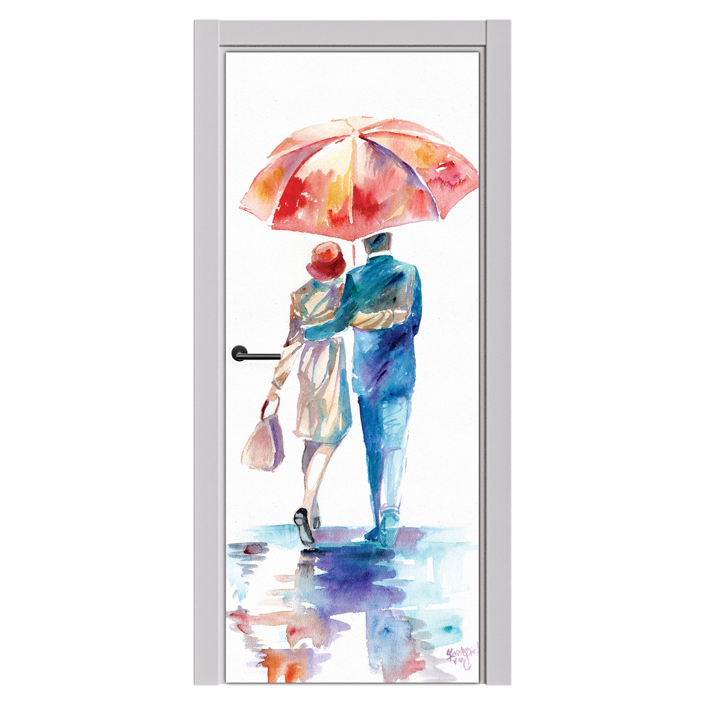 Decoupage - Couple under Umbrella Door By Kristin van Lieshout