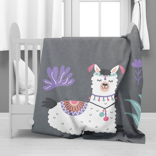 Llama on Grey Minky Blanket