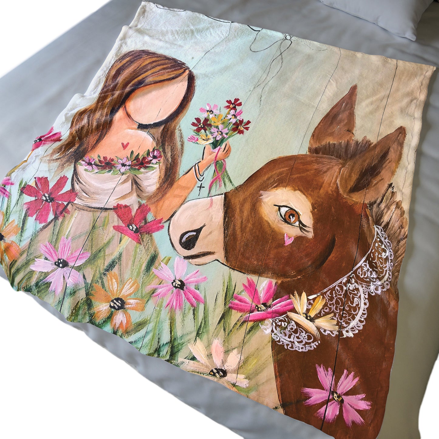 Girl & Donkey Fleece by Lanie's Art