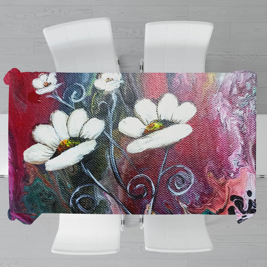 Alcohol Ink Daisy Rectangle Tablecloth By Lanie’s Art