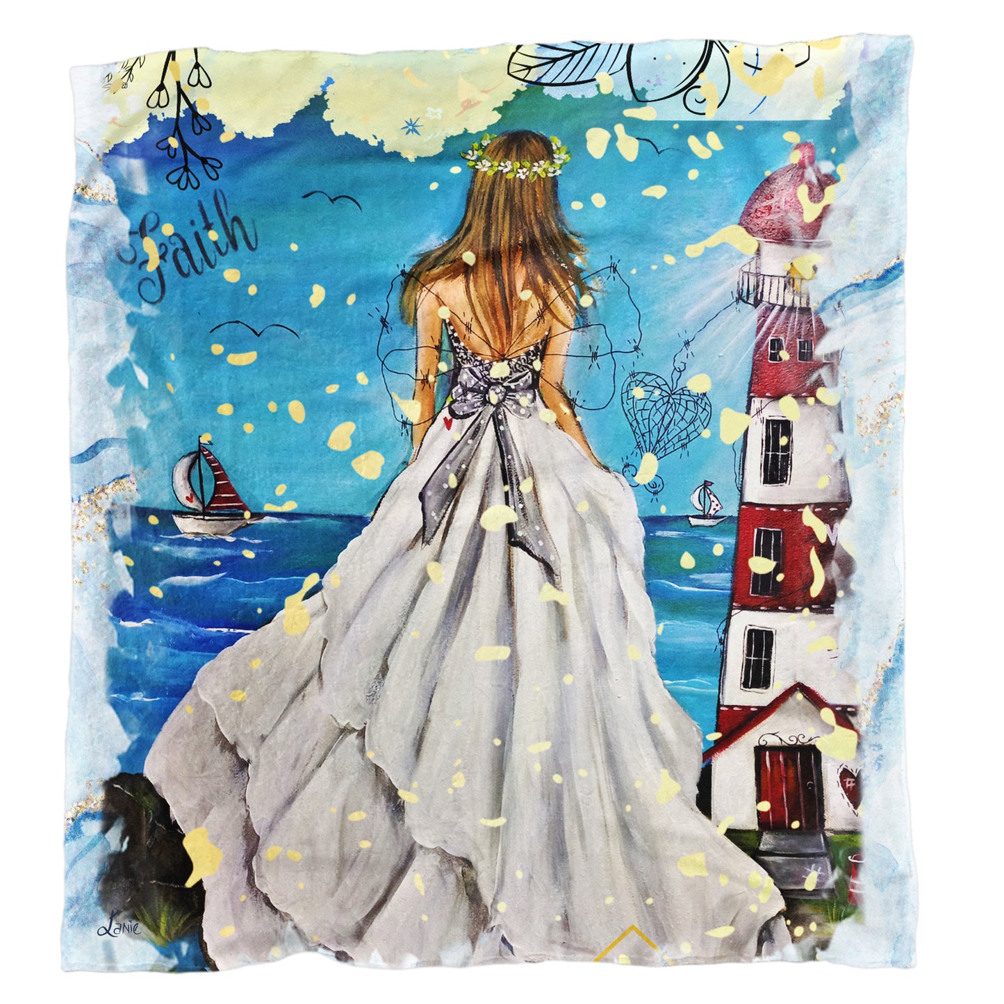 Faith and Hope Seaside Light Weight Fleece Blanket by Lanie's Art