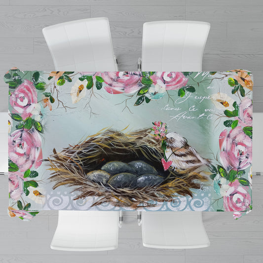 Nesting Birds Rectangle Tablecloth By Lanie’s Art
