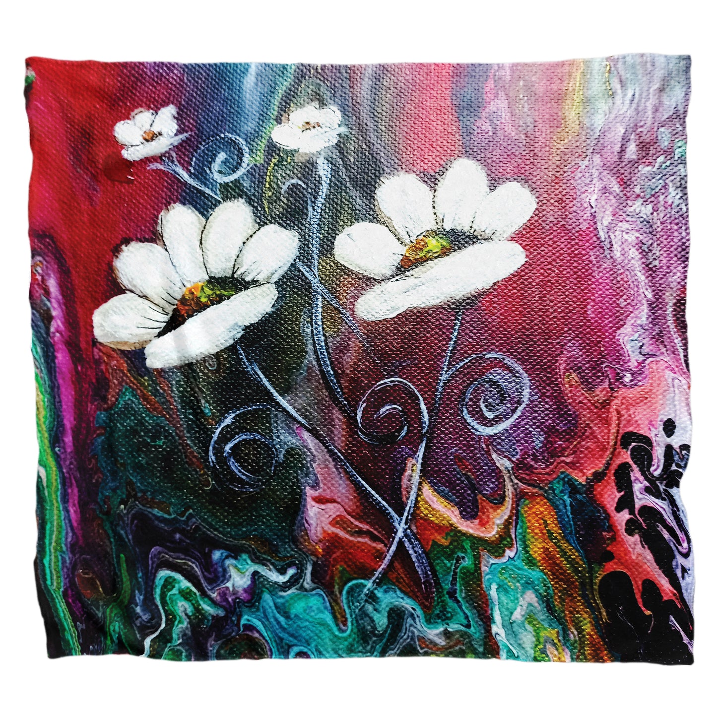 Alcohol Ink Painted White Flowers Light Weight Fleece Blanket By Lanies Art