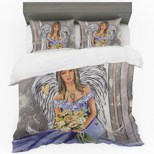Blue Angel with Flowers Duvet Cover Set By Lanie’s Art
