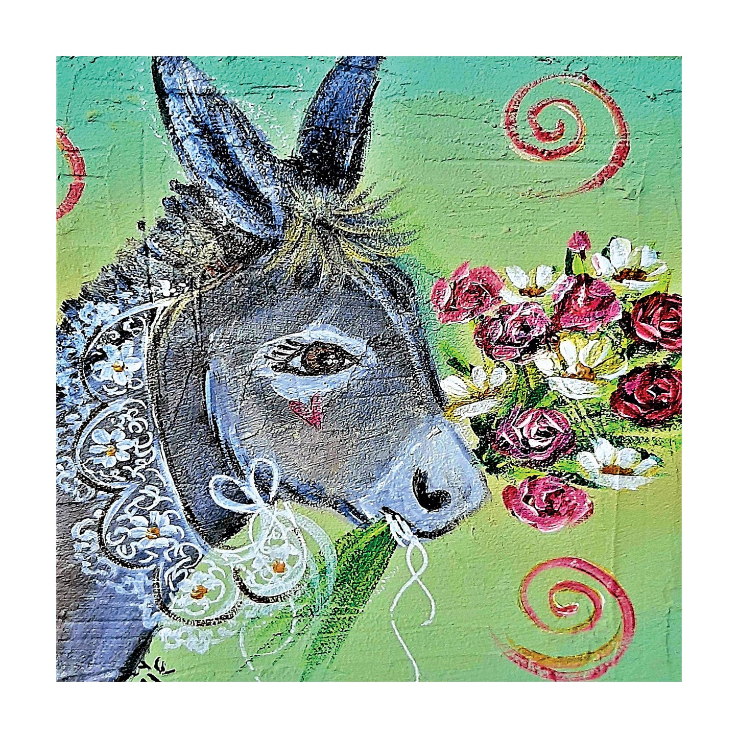 Decoupage - Donkey With Bouquet 1m x 1m By Lanie’s Art