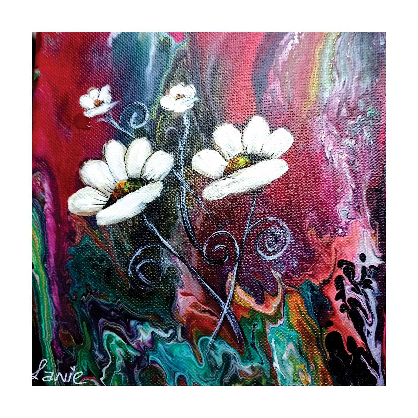 Decoupage - Flowers on Paint Spill 1m x 1m By Lanie’s Art
