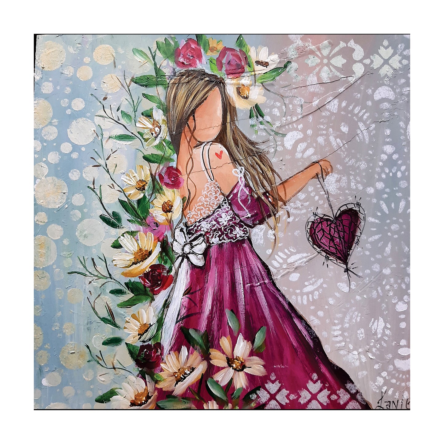 Decoupage - Girl Under Flowers 1m x 1m By Lanie’s Art