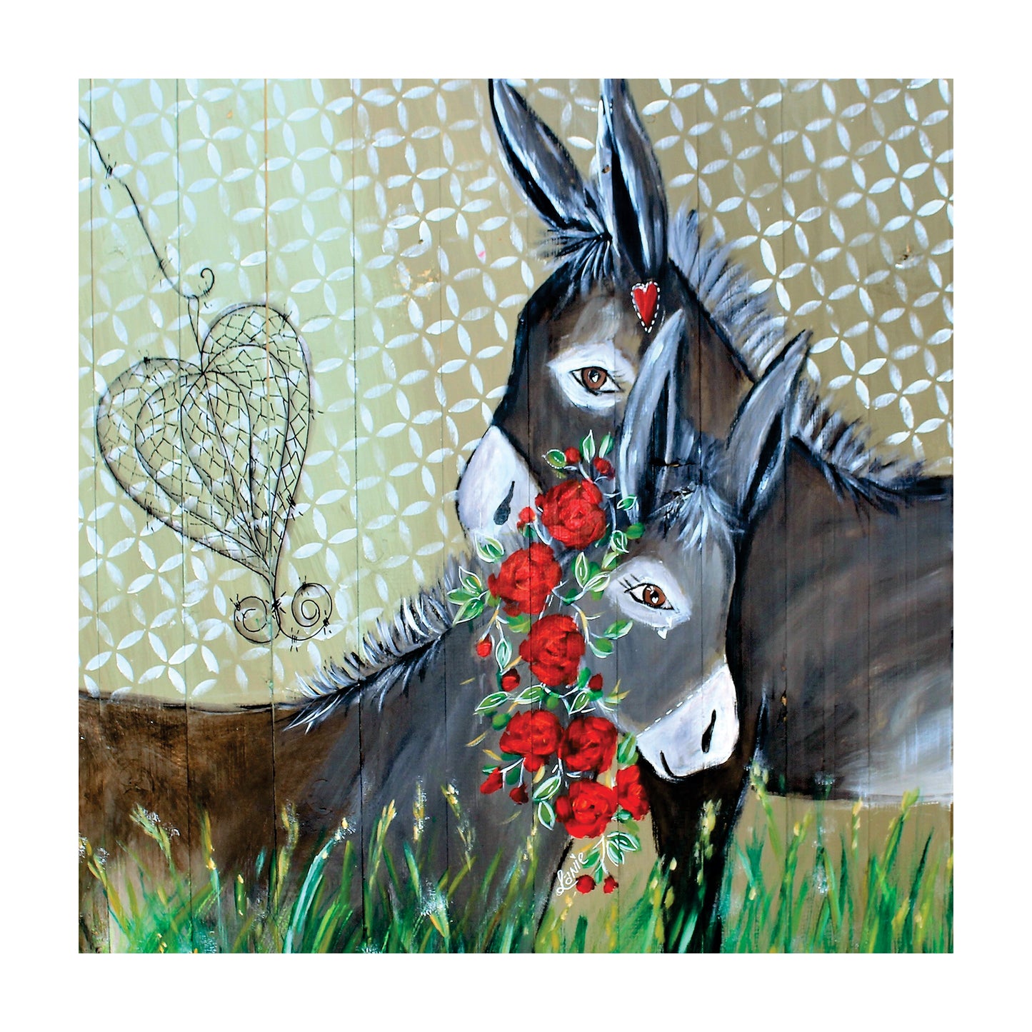 Decoupage - Pair of Donkeys 1m x 1m By Lanie’s Art