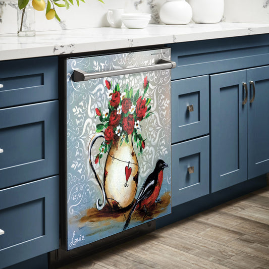 Decoupage - Red Roses and Black Bird 1m x 1m By Lanie’s Art