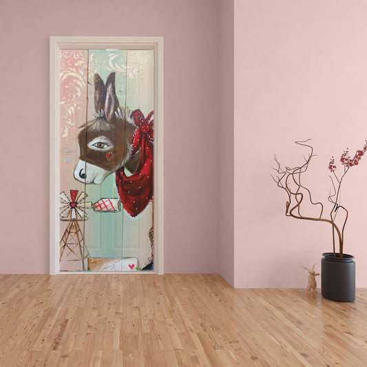 Decoupage - Donkey With Red Bandana Door By Lanie’s Art