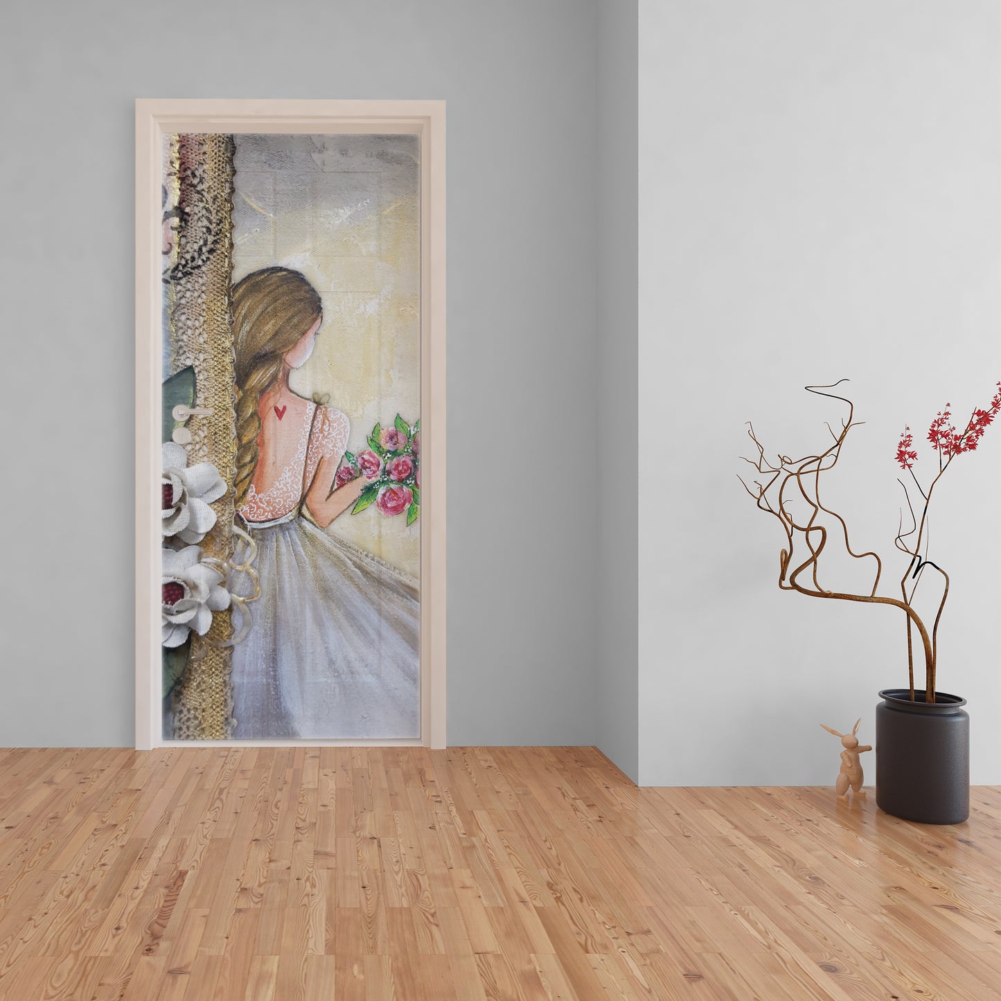 Floral Girl Decoupage by Lanie's Art (800mm x 2000mm - Door)