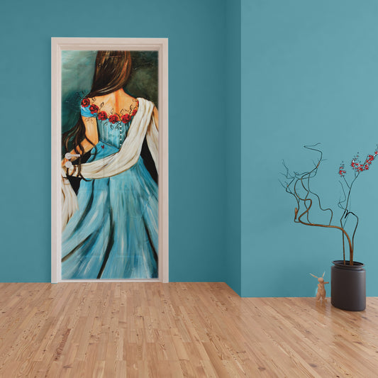 Decoupage - Lady in Blue Dress Door By Lanie’s Art