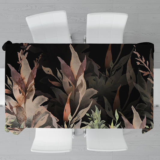 Green Leaves on a Black Background Rectangle Tablecloth By Mark Van Vuuren