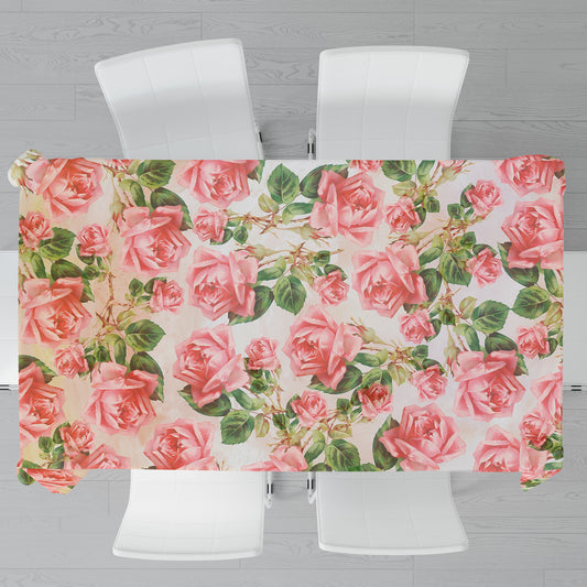 Pink Roses & Green Leaves Rectangle Tablecloth By Mark Van Vuuren