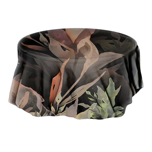 Black background Green Leaves Round Tablecloth By Mark Van Vuuren
