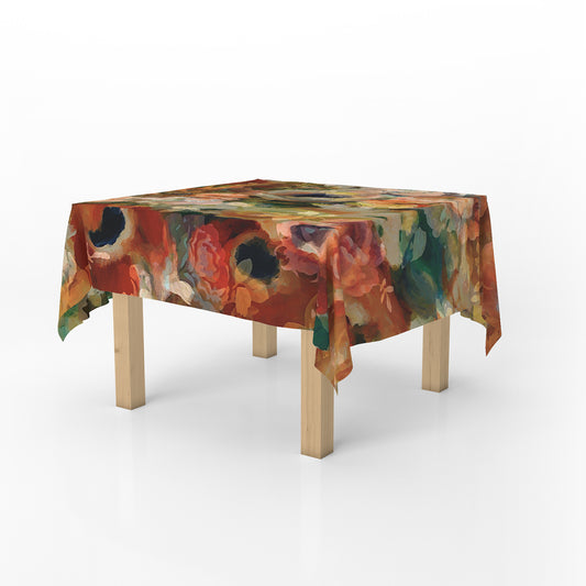 Brown Floral Square Tablecloth By Mark Van Vuuren