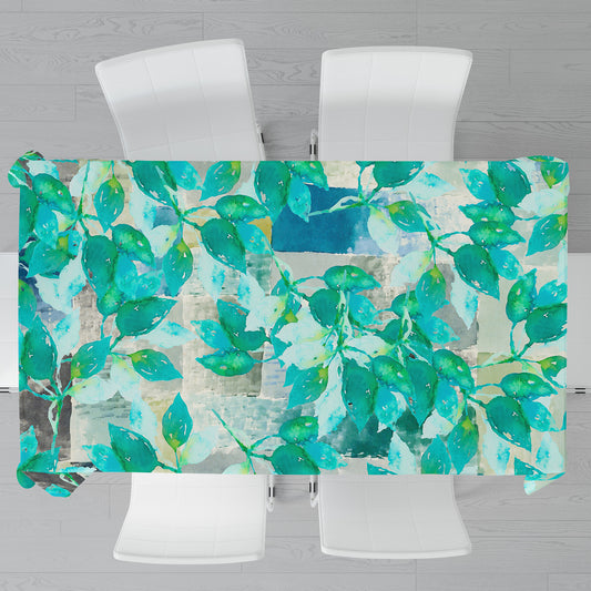 Green Leaves on Rustic Grey Rectangle Tablecloth By Mark Van Vuuren