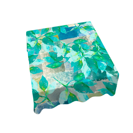 Green Leaves on Rustic Grey Square Tablecloth By Mark van Vuuren