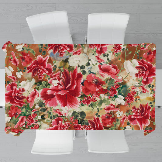 Painted Red Blooming Floral Rectangle Tablecloth By Mark Van Vuuren