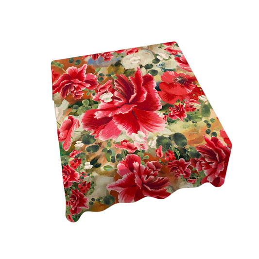 Painted Red Blooming Floral Square Tablecloth By Mark van Vuuren