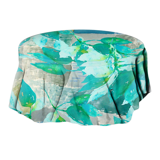 Green Leaves on Rustic Grey Round Tablecloth By Mark Van Vuuren