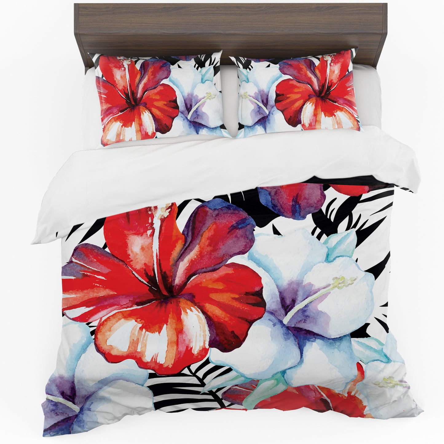 Red and White Hibiscus Duvet Cover Set