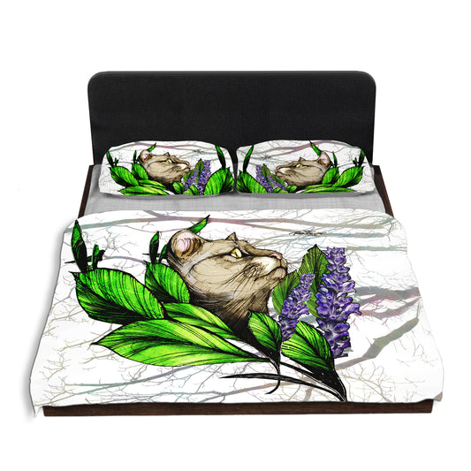 Lavender Cat Bumble Bee Duvet Cover Set By Nathan Pieterse