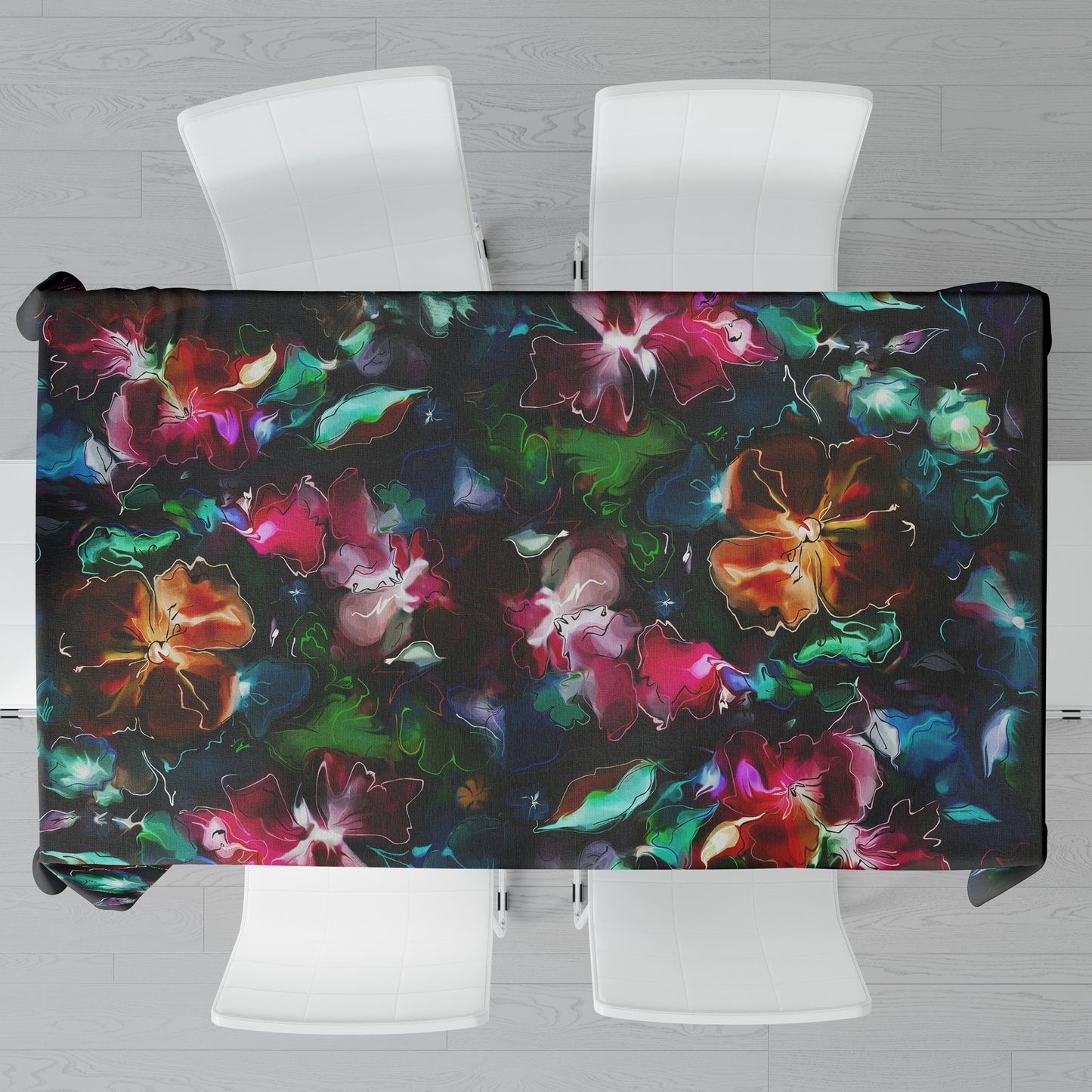 Neon Flowers Rectangle Tablecloth