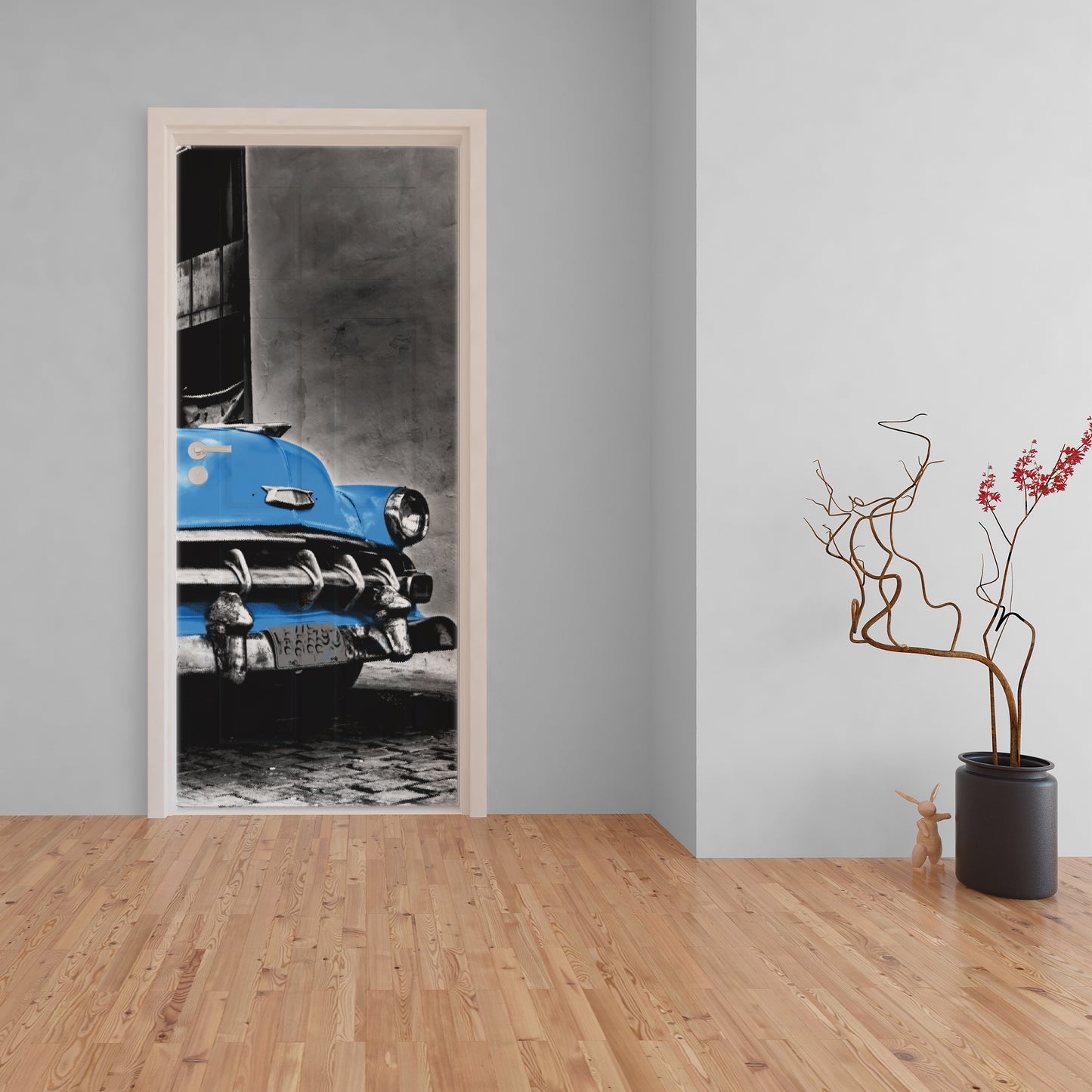 Vintage Blue Car Decoupage 800mm x 2000mm (Door)