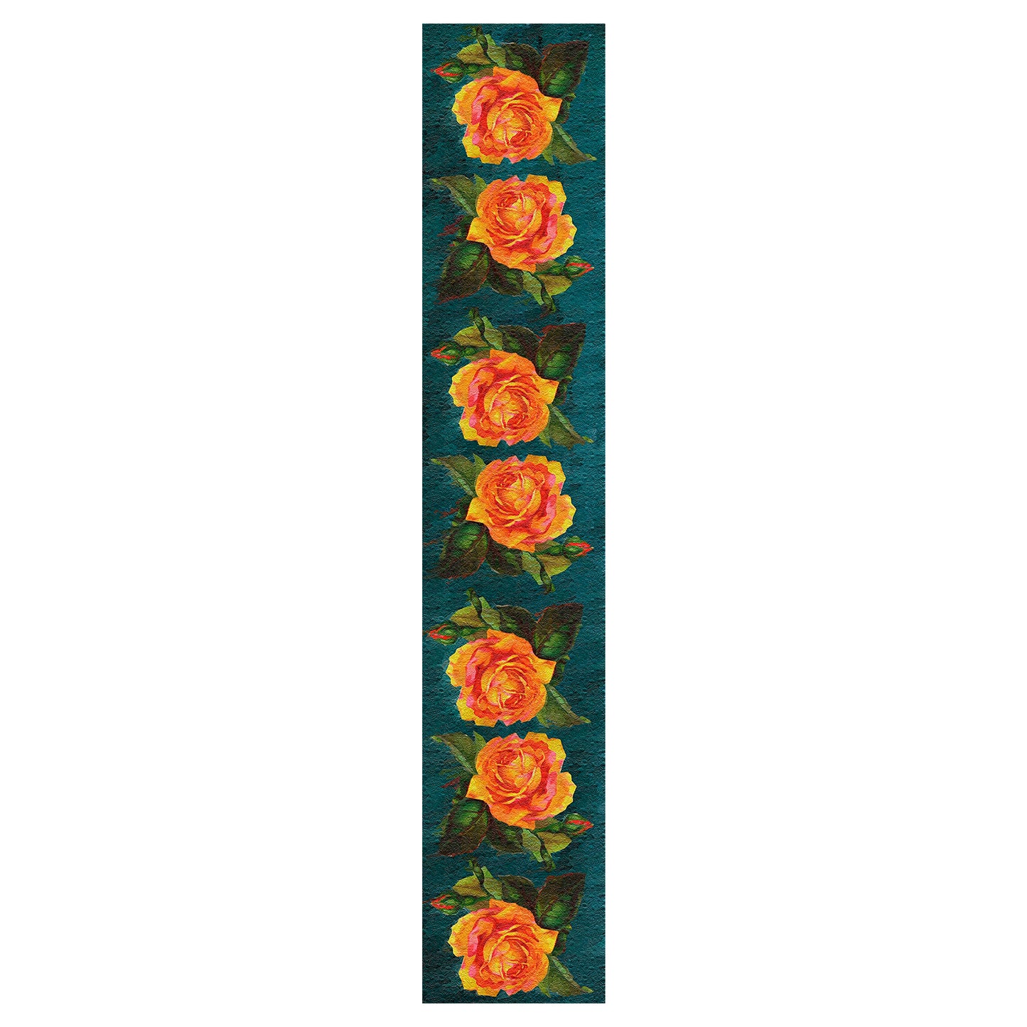 Orange Water Painted Flowers on Emerald Green Table Runner By Mark van Vuuren